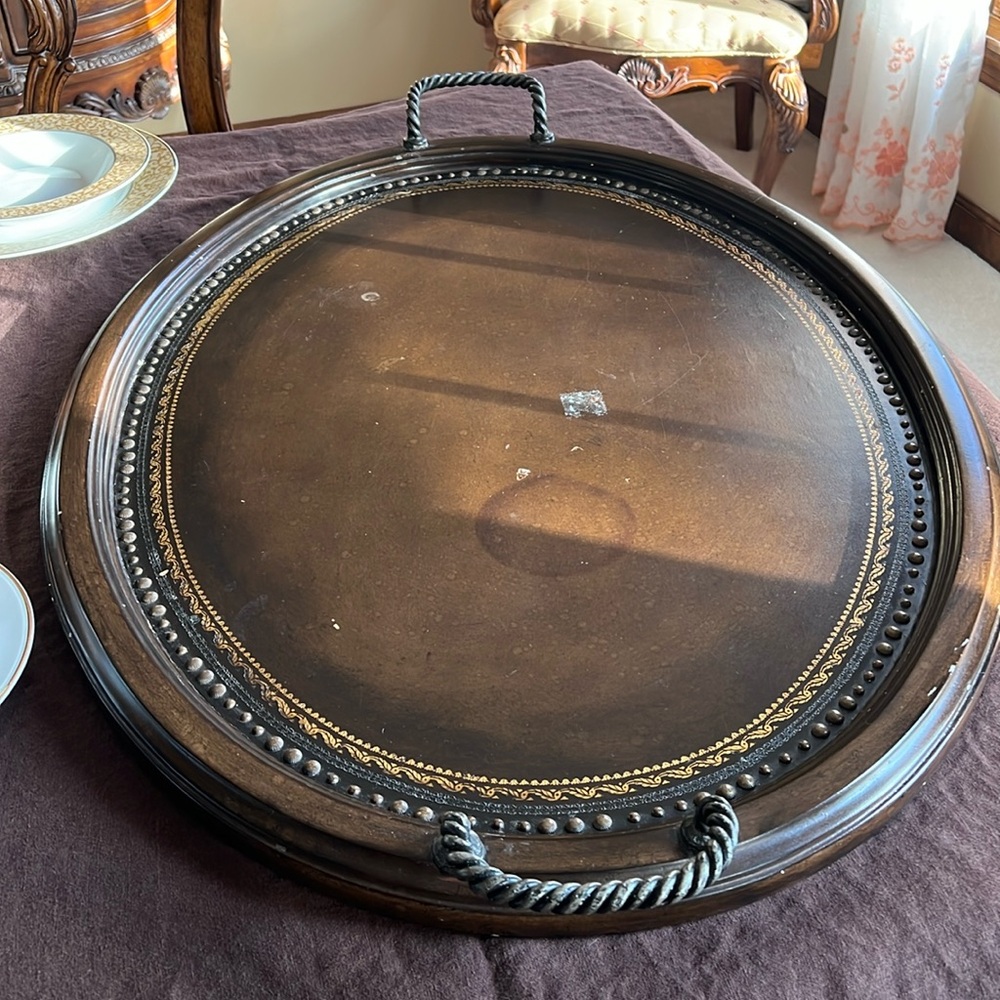 Vintage John Richard Large Oval Wooden Decorative Tray with handles. Used.
